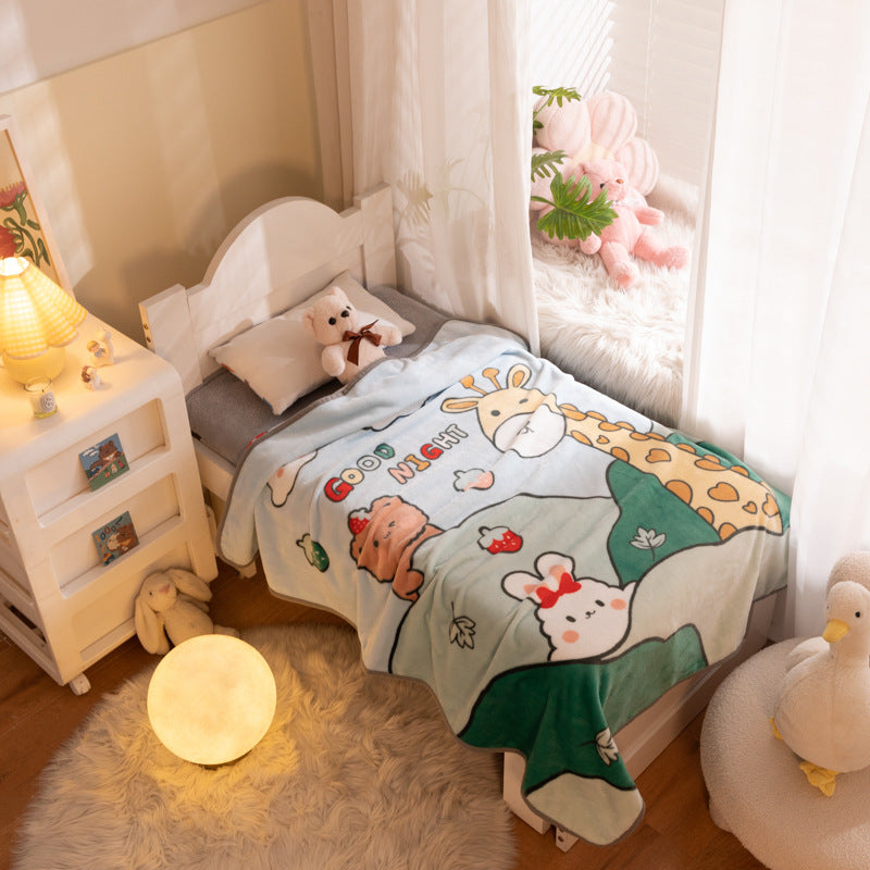 giraffe kids blanket on child bed