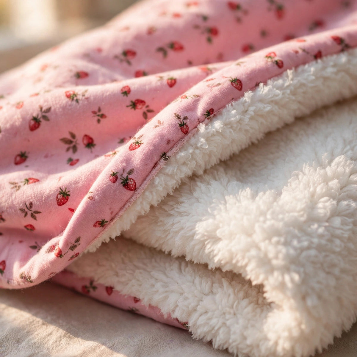 Strawberry HugHaus Blanket - sherpa lining detail