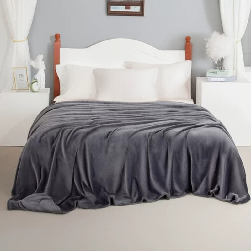flannel blanket dark grey bed